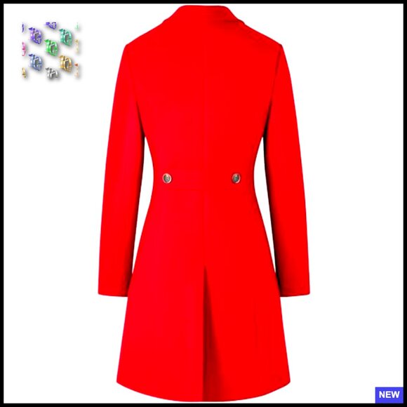 Wool Blend Pea Coat Notch Lapel Double Breasted Knee Length Winter Overcoat - Picture 5 of 7